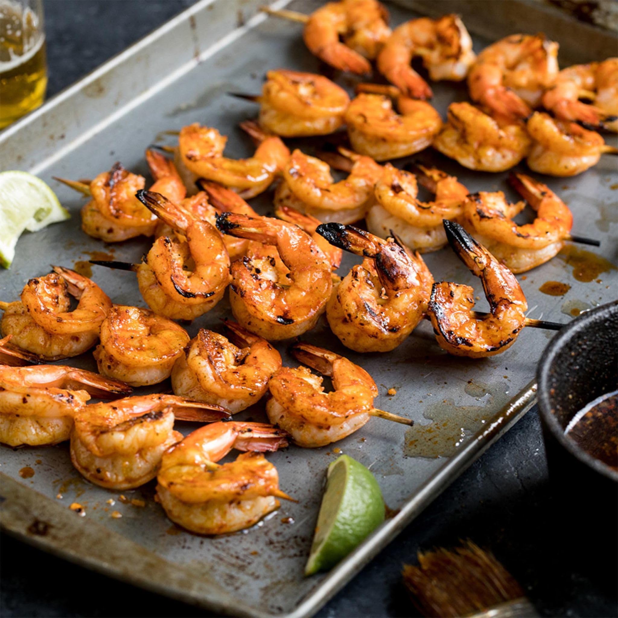 Shrimp skewers brushed with Baja Citrus Marinade for flavor
