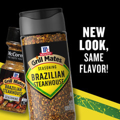 Pouring McCormick Grill Mates Brazilian Steakhouse seasoning onto meat before grilling