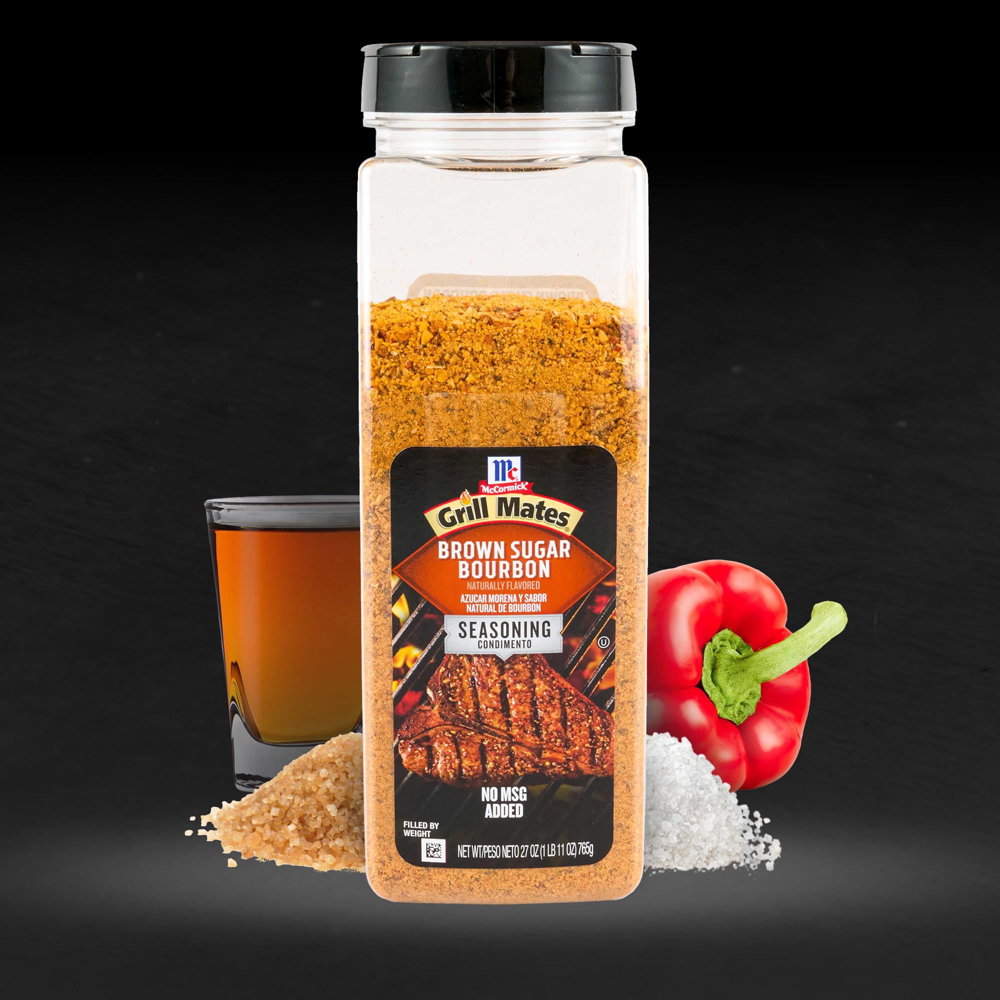 27-ounce McCormick shaker keeps spices accessible during service.