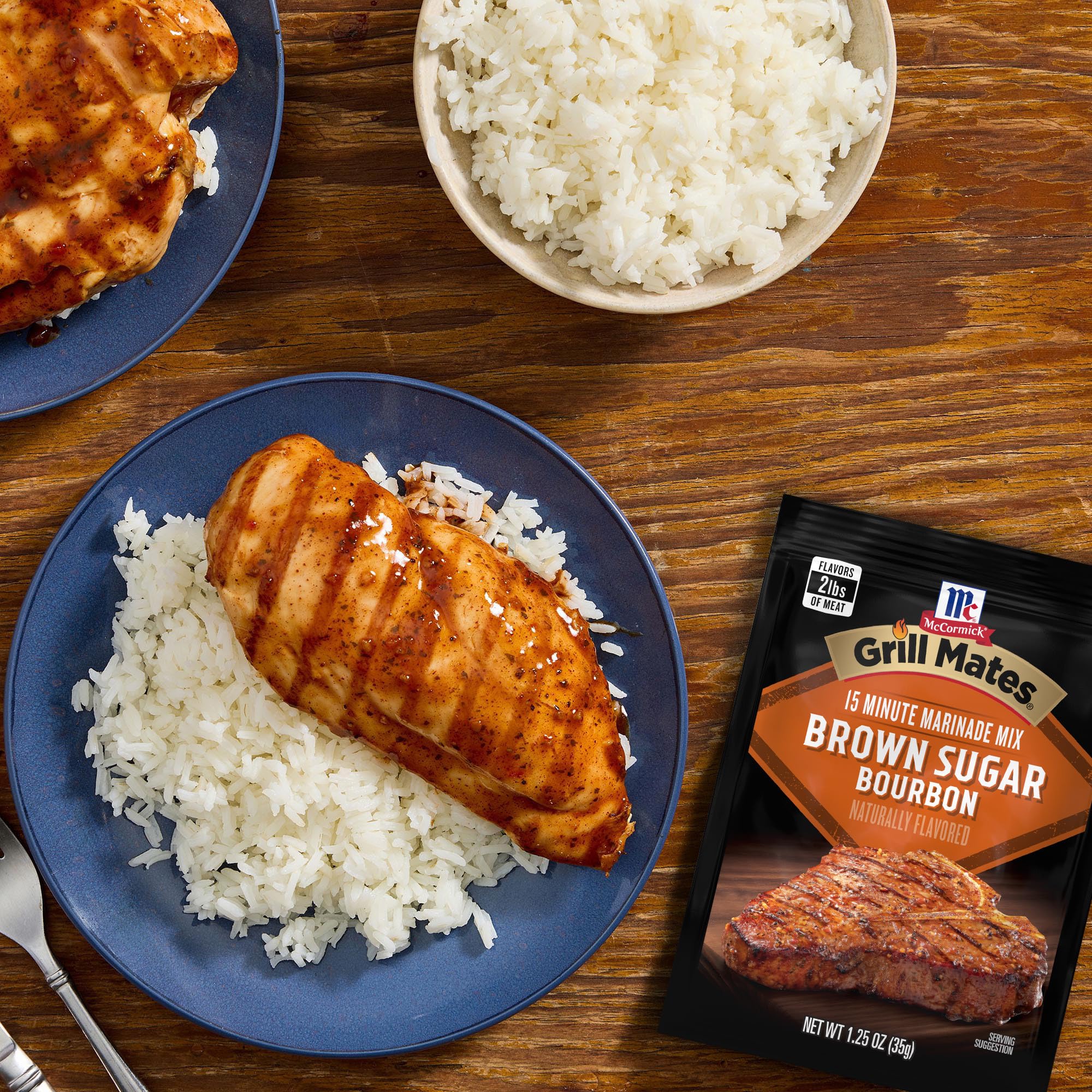 McCormick Grill Mates Brown Sugar Bourbon seasons a glaze with brown sugar and bourbon