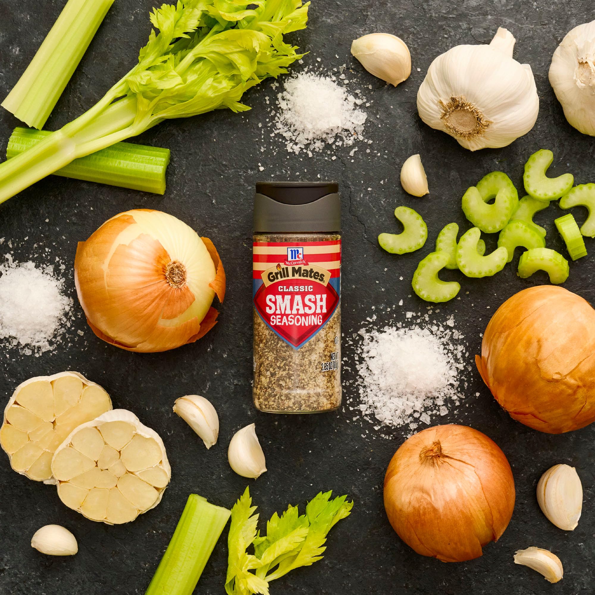 Smashed potatoes seasoned with McCormick Grill Mates Classic Smash Seasoning.