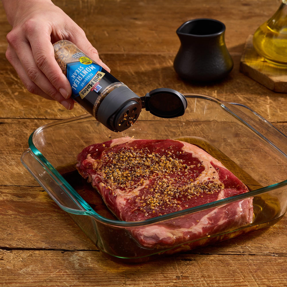 Front label clearly identifying McCormick Grill Mates Montreal seasoning.