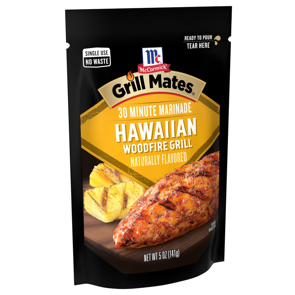 McCormick Grill Mates Hawaiian Woodfire bottle for easy pour and marinade application.