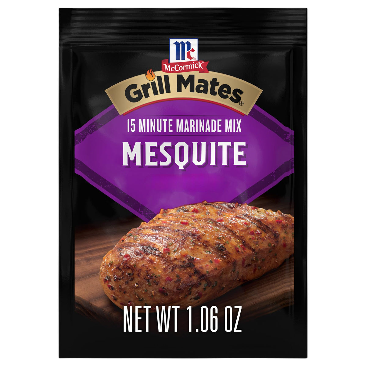 McCormick Grill Mates Mesquite Marinade Mix packet ready for smoky flavor infusion.