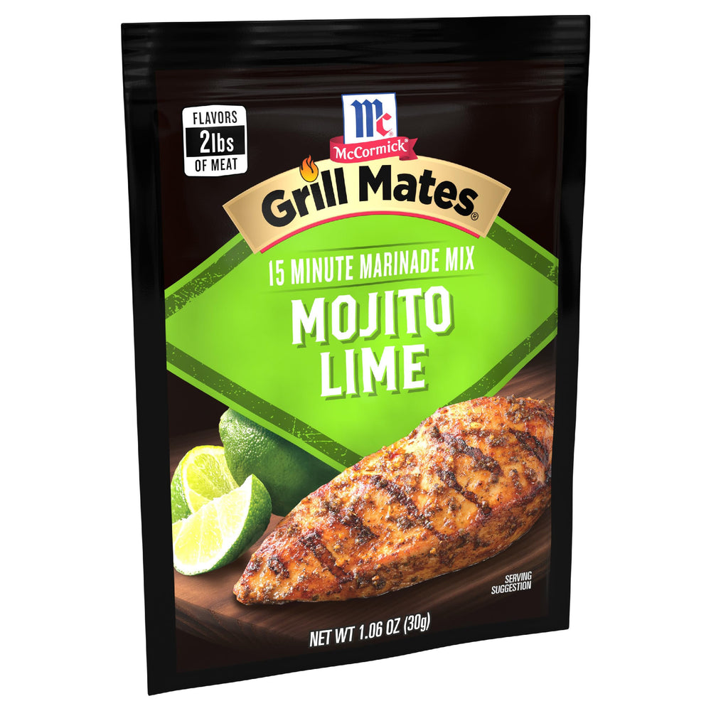 Shrimp skewers marinating with Mojito Lime flavor closeup