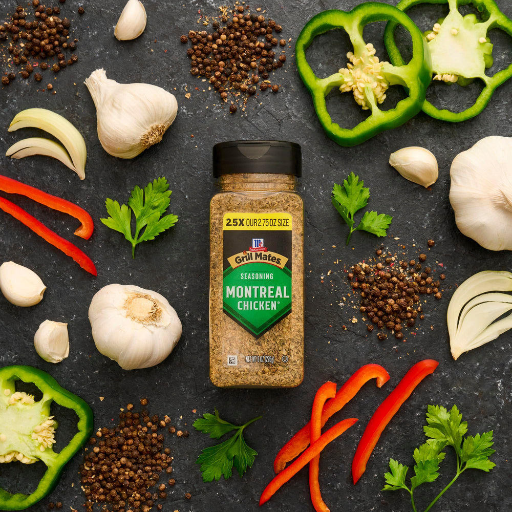 McCormick Grill Mates Montreal Chicken Seasoning on dinner table for family meals