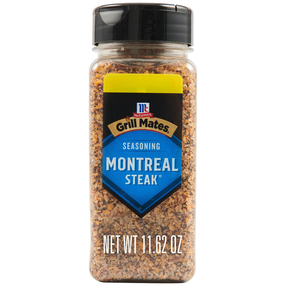 McCormick Grill Mates Montreal steak seasoning bottle for bold steak flavor.