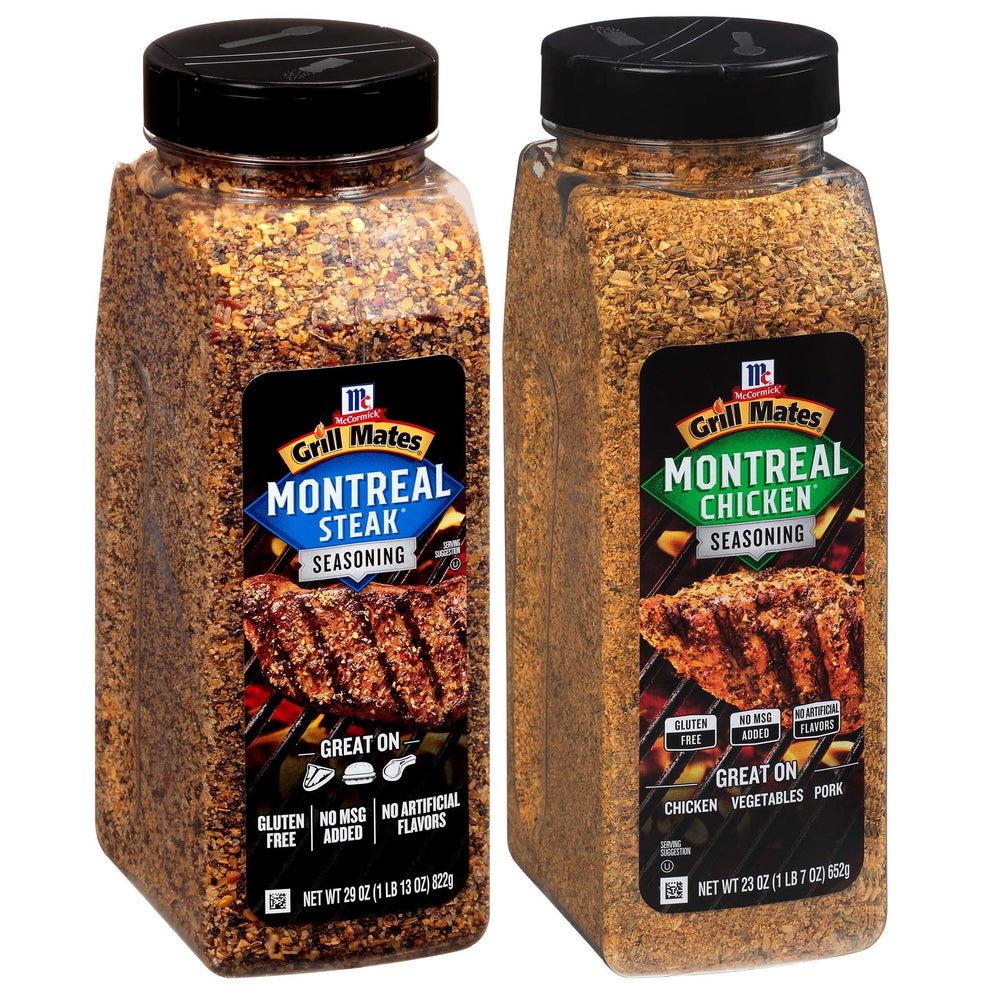 McCormick Grill Mates Montreal Steak Seasoning jar enhances beef with bold peppery notes.