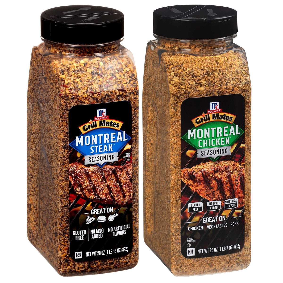 McCormick Grill Mates Montreal Steak Seasoning jar enhances beef with bold peppery notes.