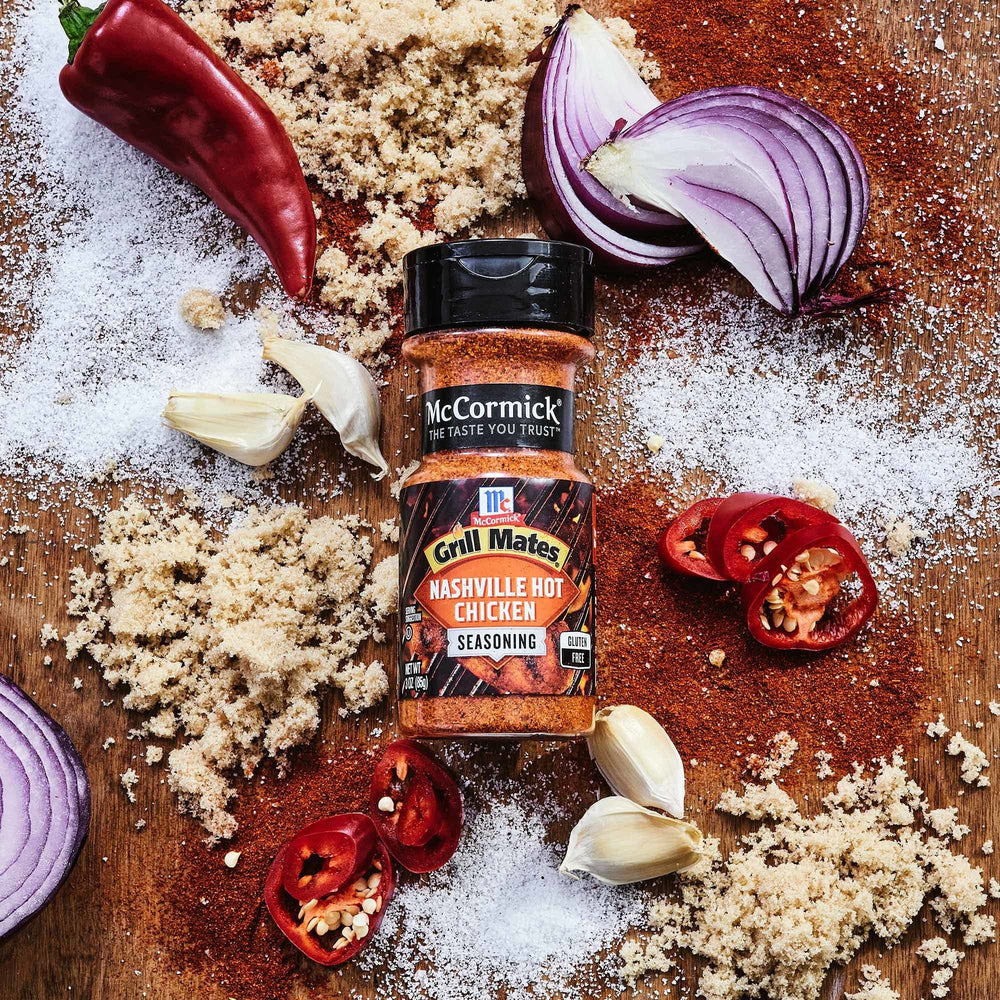 Beans and potatoes flavored with Nashville Hot seasoning