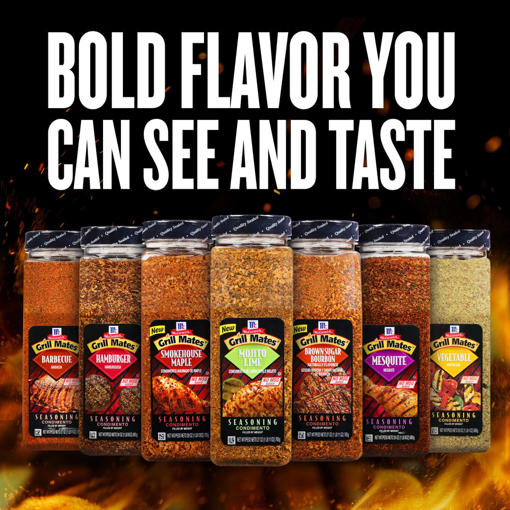 Pork kebabs seasoned evenly using McCormick Grill Mates Seafood Seasoning