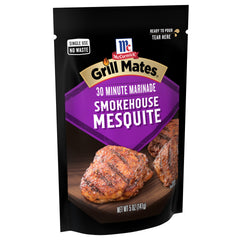 McCormick Grill Mates Smokehouse Mesquite marinade pouch ready for a 30-minute flavor boost.