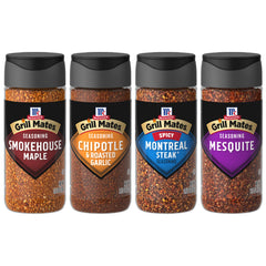 McCormick Grill Mates Spicy Montreal Steak seasoning jar boosts bold flavor.