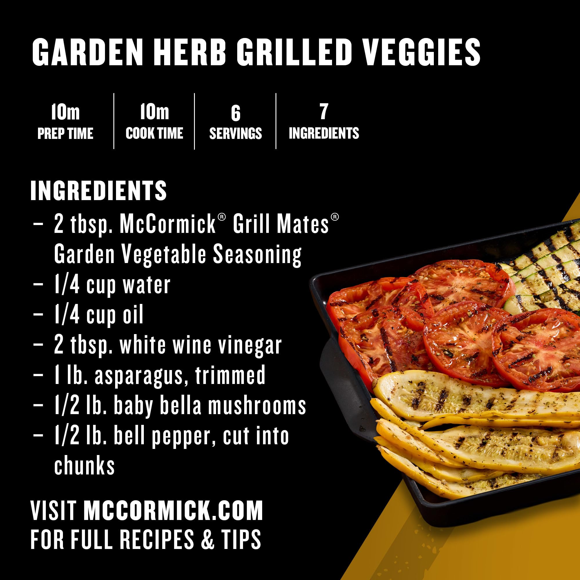 McCormick Grill Mates Vegetable Seasoning dry blend ready to sprinkle over dishes.