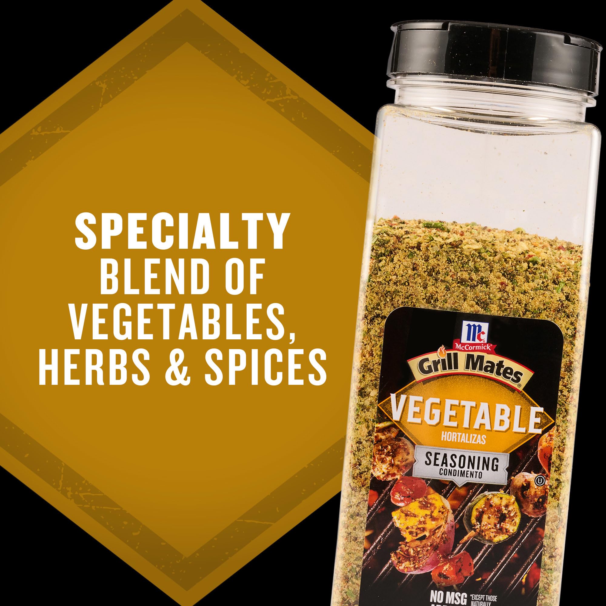 Professional kitchen prep using McCormick Grill Mates Vegetable Seasoning for consistency.