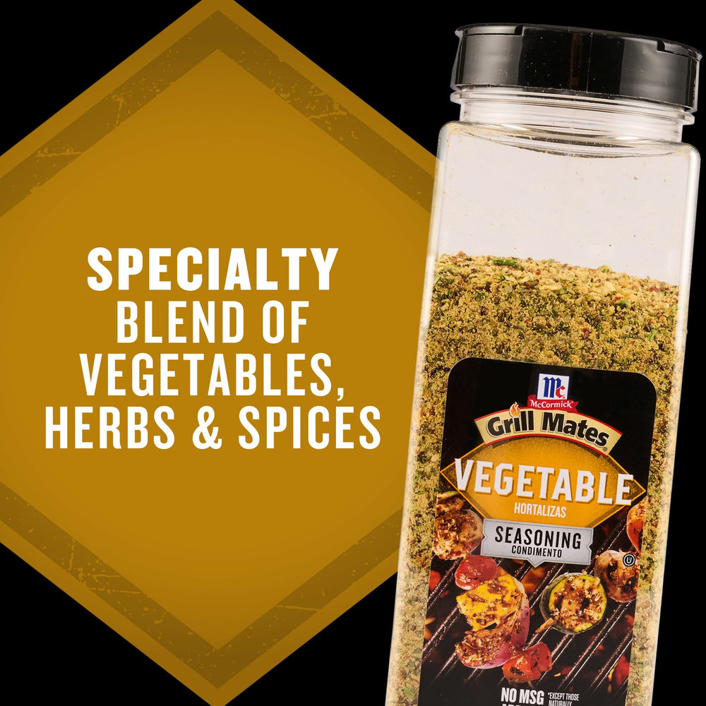 Professional kitchen prep using McCormick Grill Mates Vegetable Seasoning for consistency.