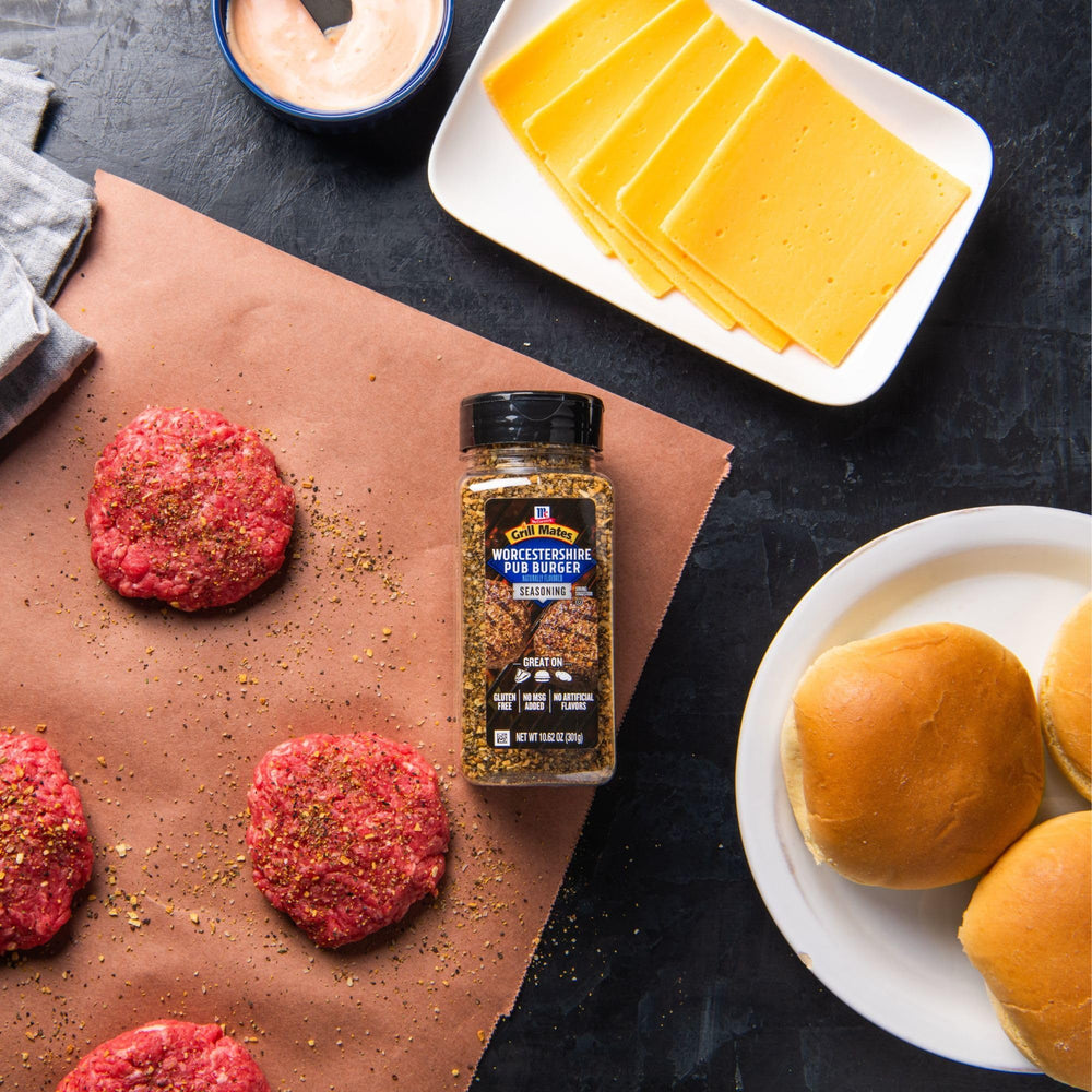 Gluten-free Pub Burger Seasoning bottle; versatile meat seasoning.