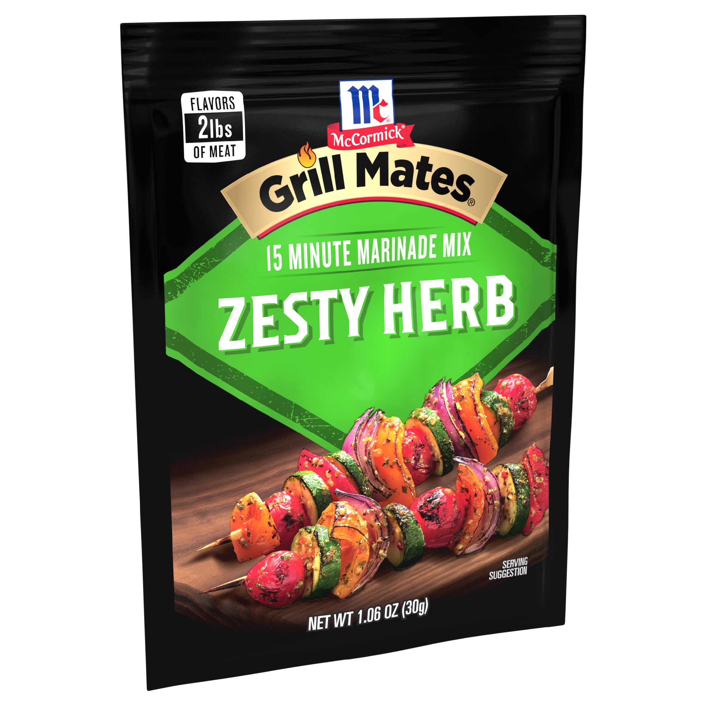 McCormick Grill Mates Zesty Herb Marinade Mix granules on spoon ready to mix.