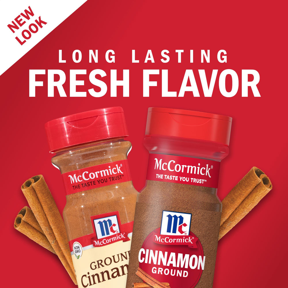 McCormick Ground Cinnamon label closeup showing non GMO and purity