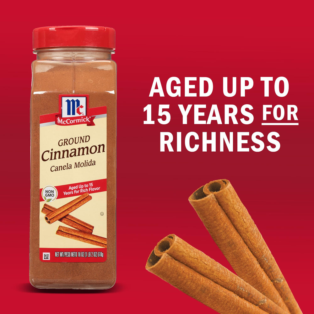 Pouring McCormick Cinnamon over batter hints quick flavor boost.