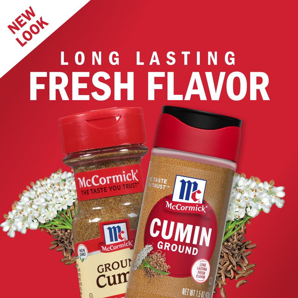 McCormick Ground Cumin powder closeup highlights a citrus hint for marinades.