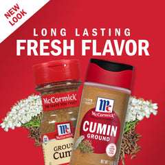 McCormick Ground Cumin powder closeup highlights a citrus hint for marinades.