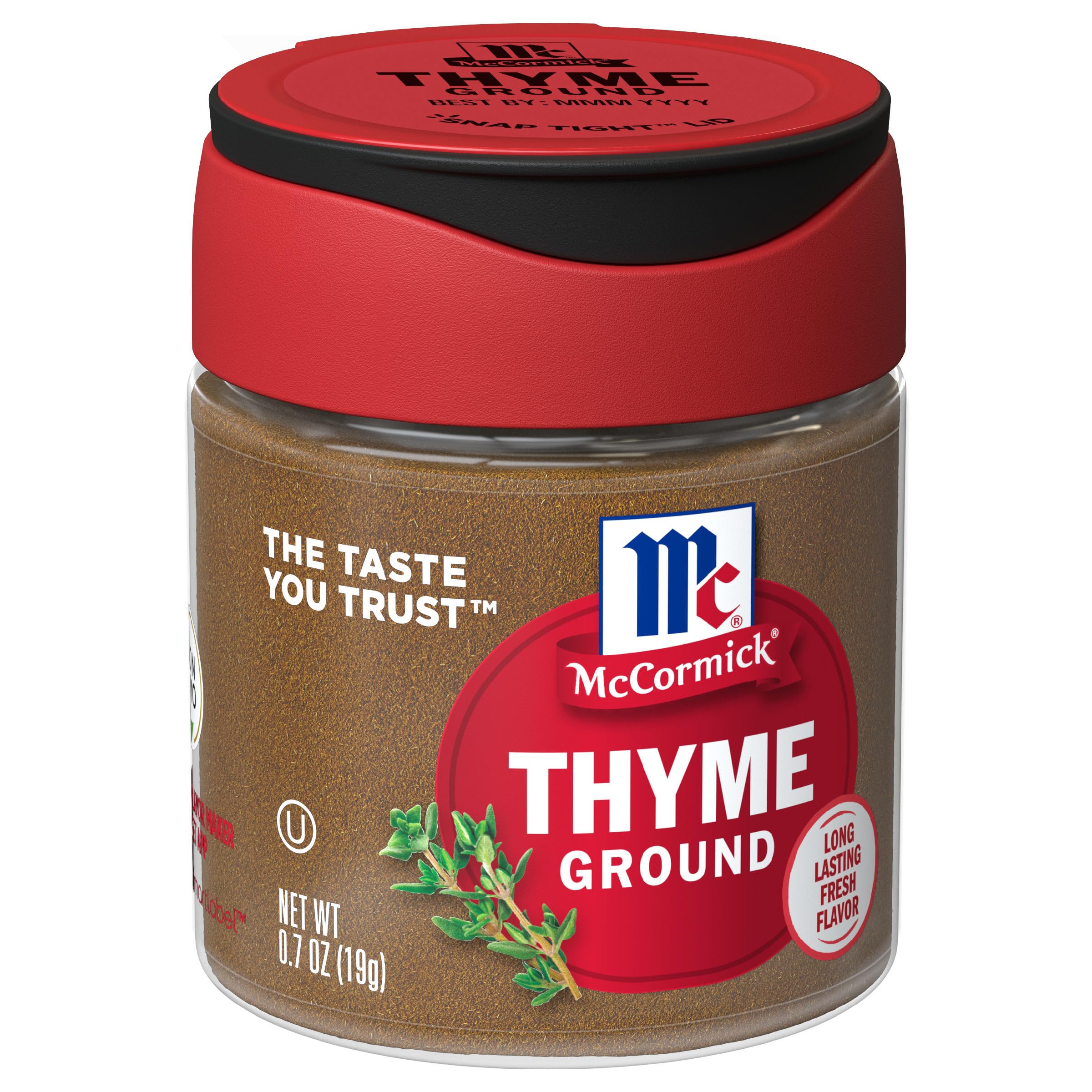McCormick Ground Thyme jar on shelf enhancing savory flavor