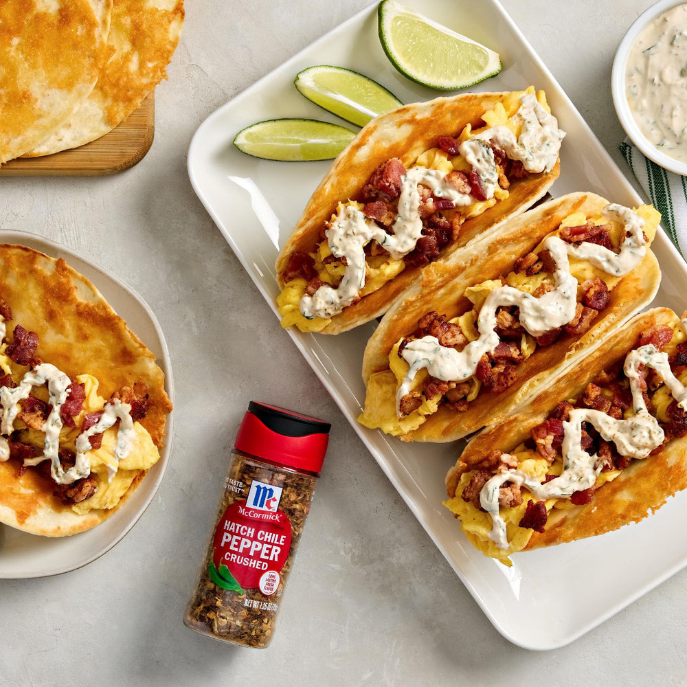 McCormick Hatch Chile Pepper crushed over sauce for tacos and bowls