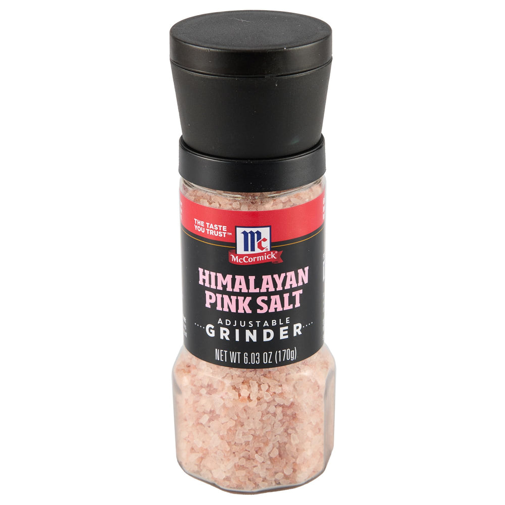 McCormick Himalayan Pink Salt grinder top view showing adjustable grind for precise seasoning