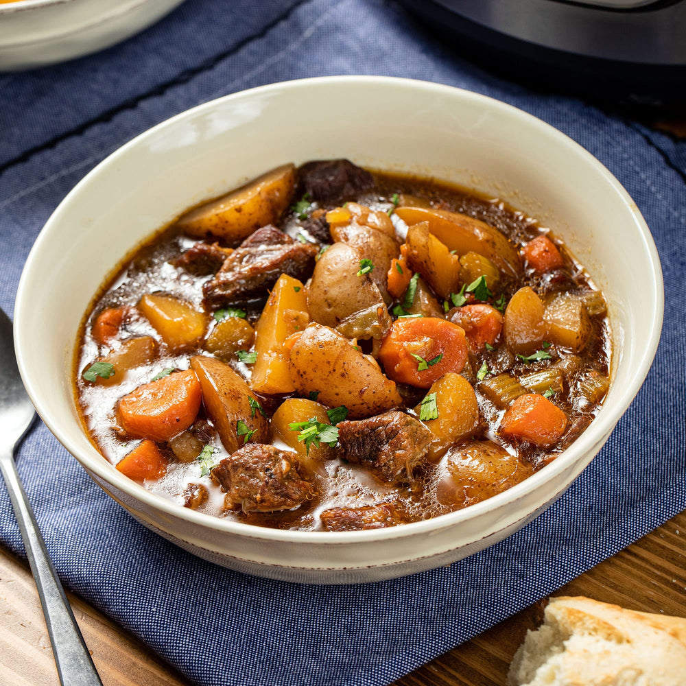 McCormick Instant Pot beef stew ready in minutes emphasizes speed.