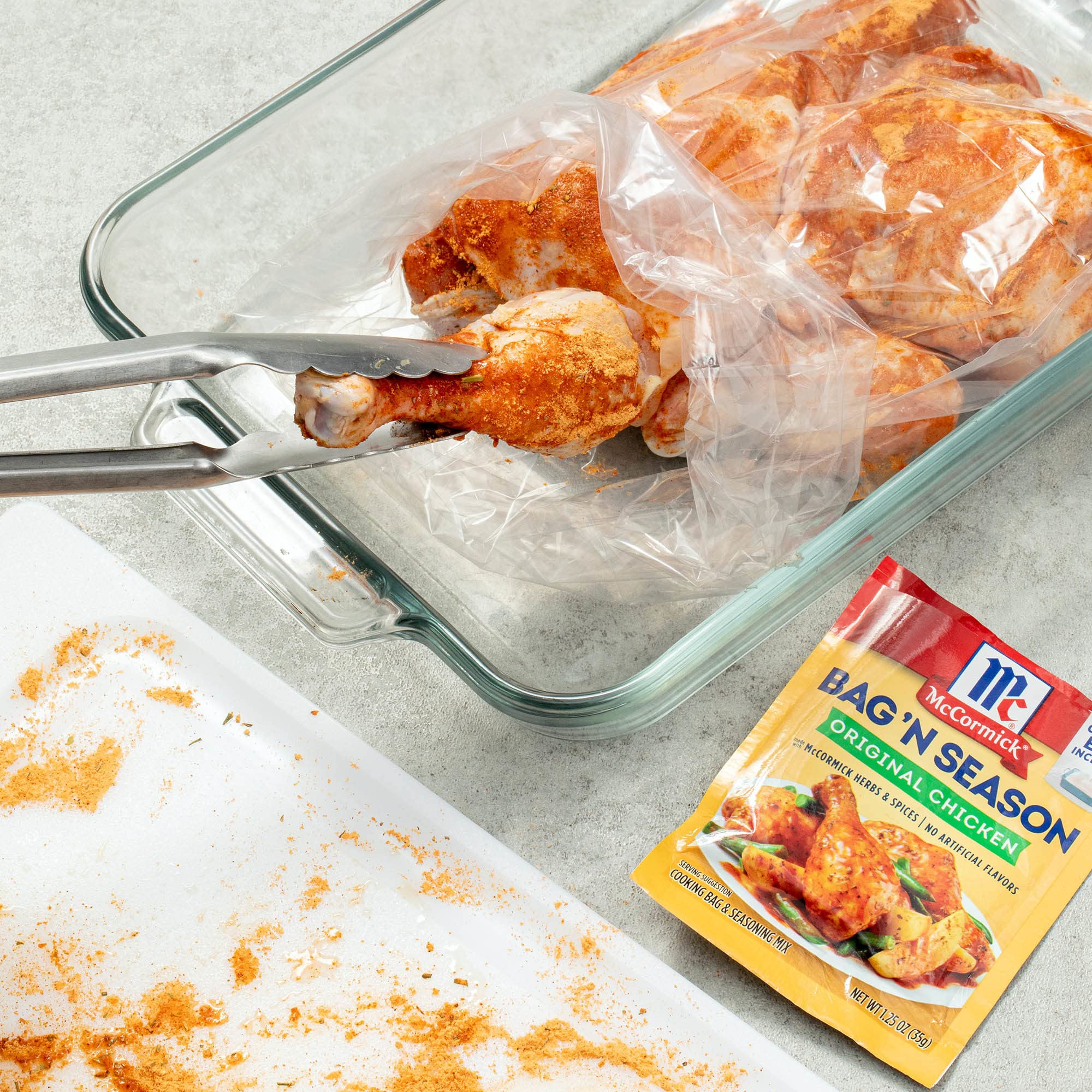 Bright kitchen setup with McCormick Bag 'n Season for a quick family meal