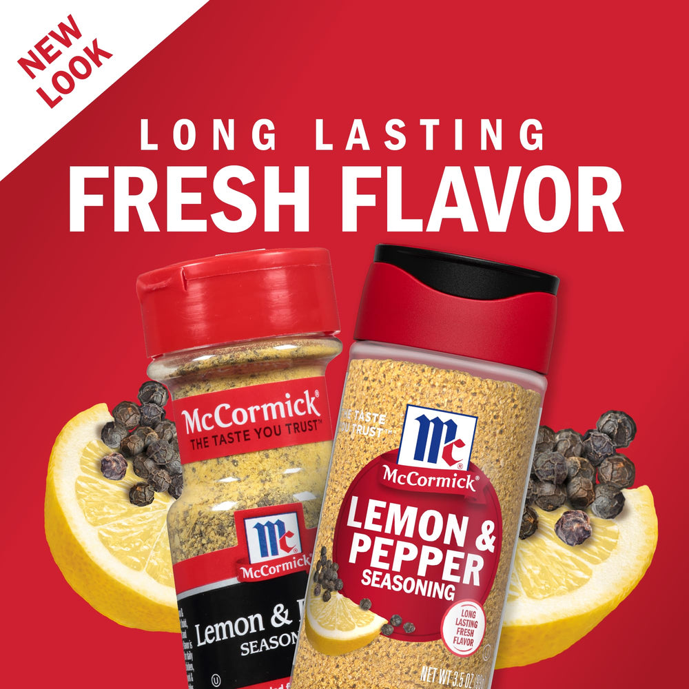 Close-up of label highlighting lemon and pepper for versatile seafood seasoning