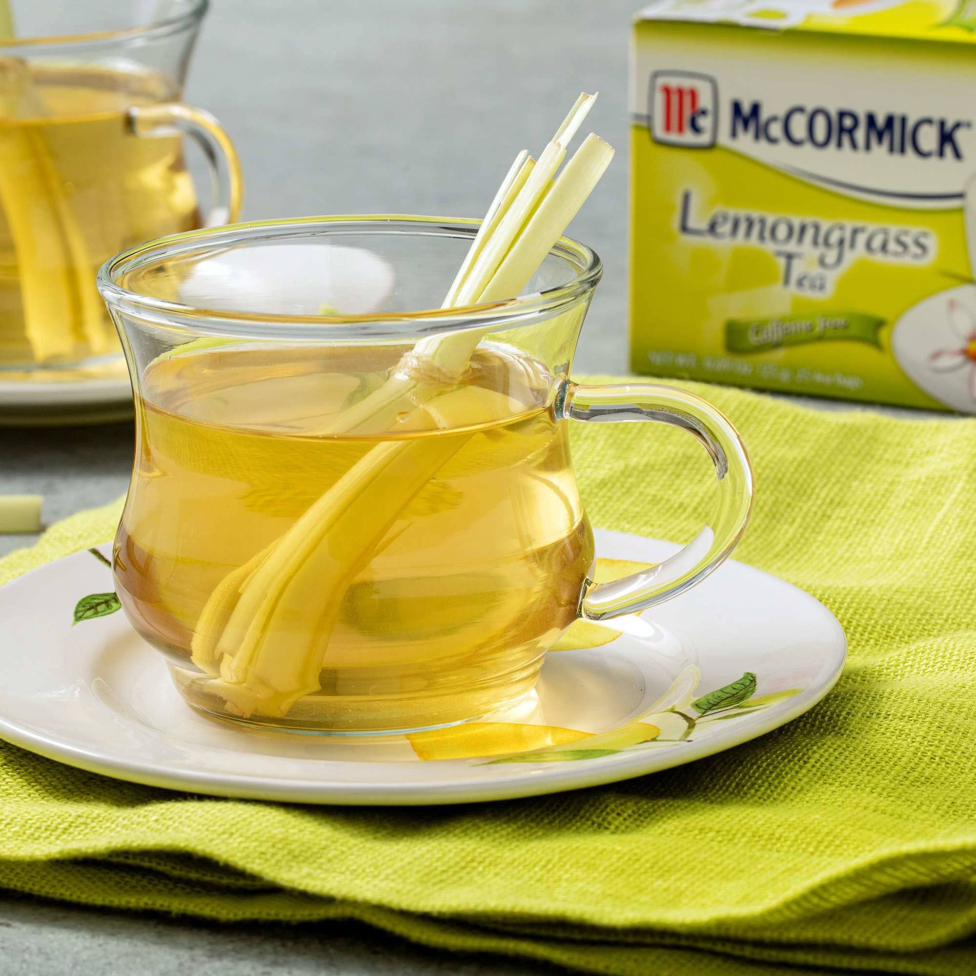 Box of McCormick Lemongrass Tea Bags, 25-count packaging for daily use.