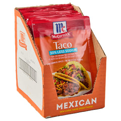 McCormick less-sodium mild taco seasoning pack delivers bold flavor with 30% less salt