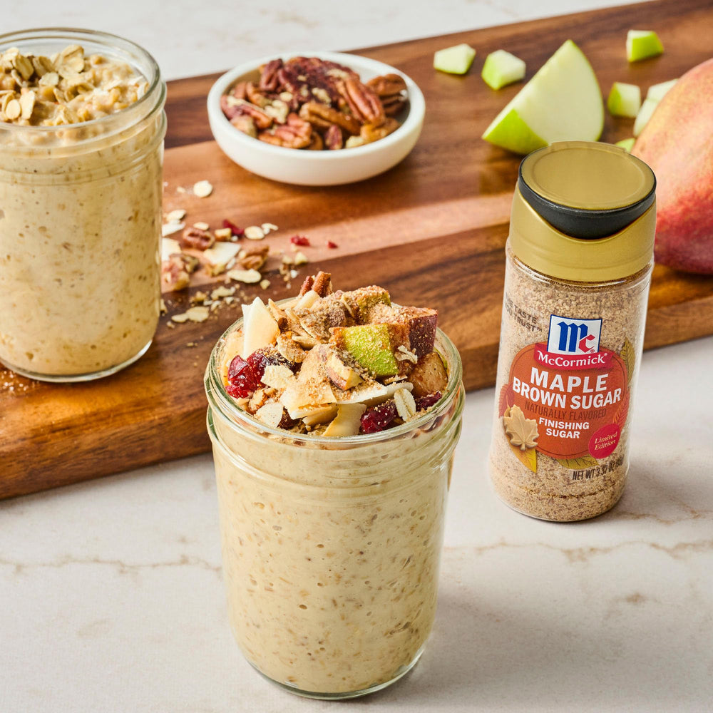 McCormick Maple Brown Sugar Finishing Sugar sprinkled on pancakes for comforting flavor.