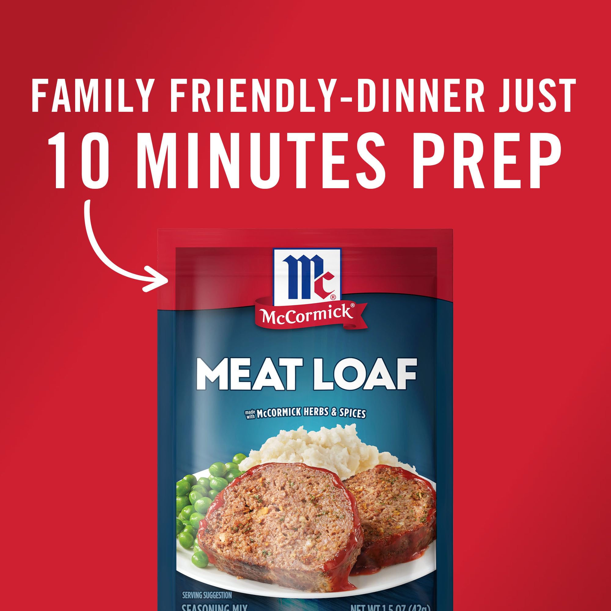 Single McCormick Meat Loaf Seasoning Packet on table