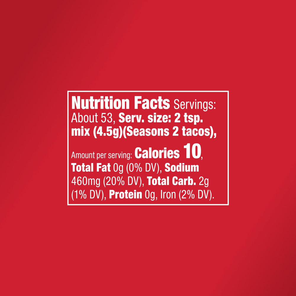 Close-up of McCormick Mild Taco Seasoning label showing milder heat for families