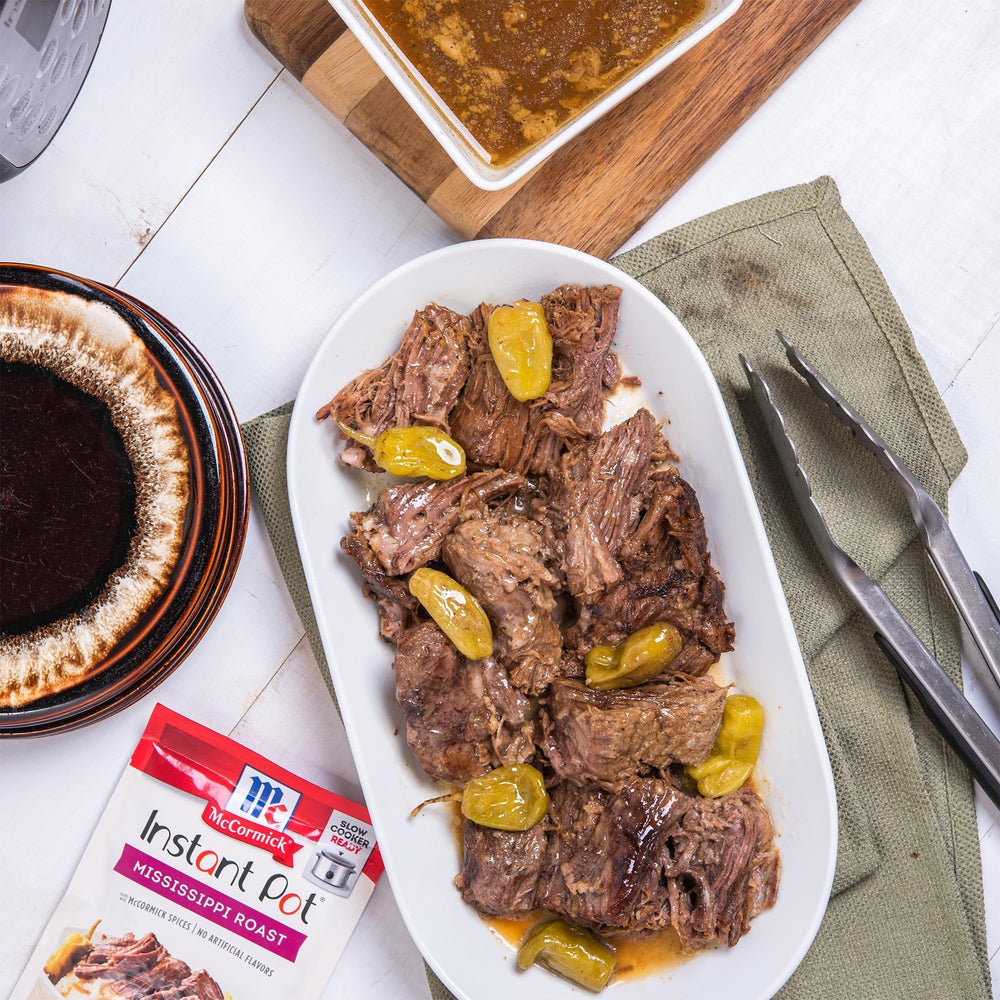 Finished Mississippi Roast plated with McCormick seasoning touch