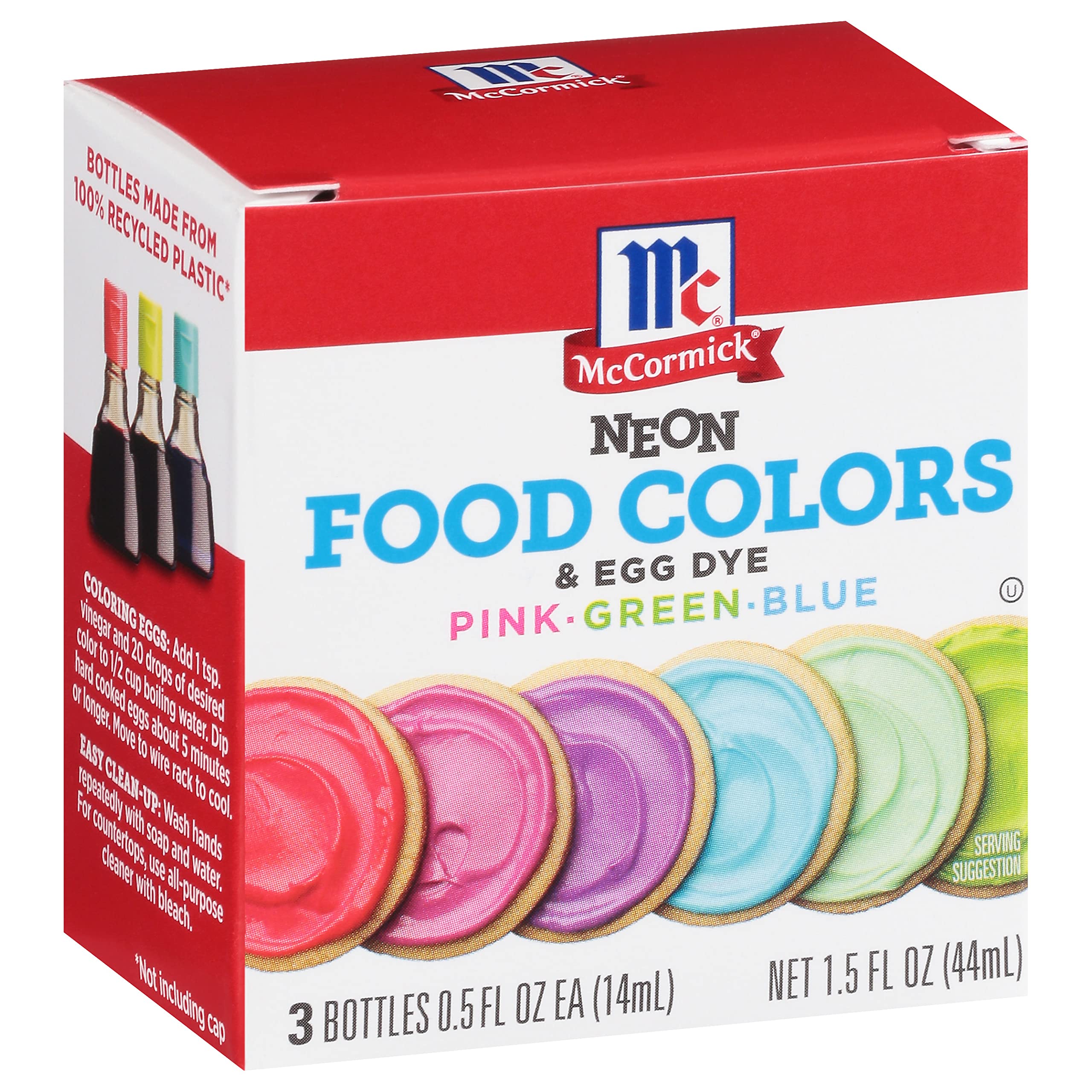 McCormick Neon pink bottle boosts vibrant frostings for cakes and cookies.