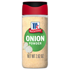 McCormick Onion Powder bottle with snap-tight seal preserves fresh flavor in the kitchen.