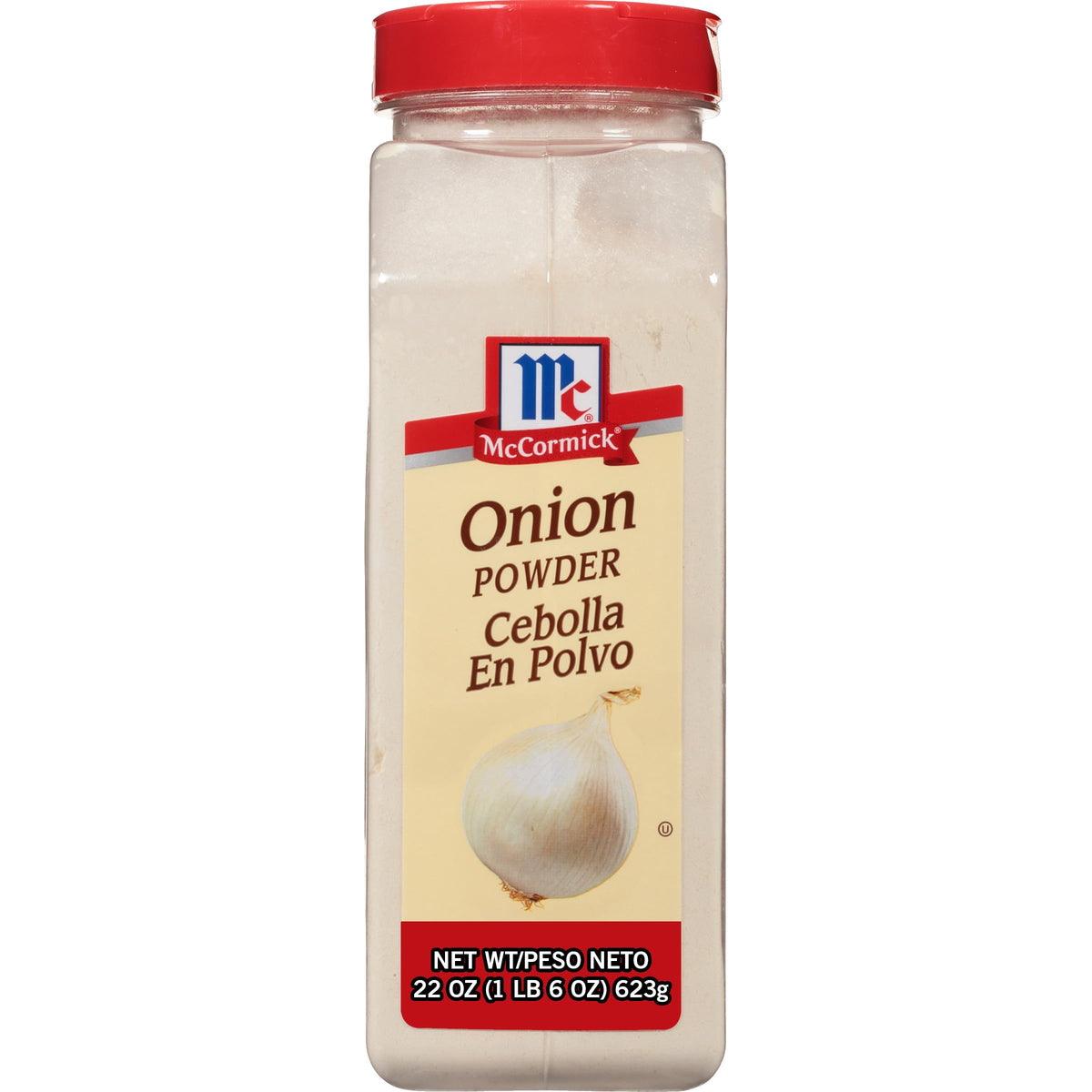 McCormick Onion Powder bottle promises California-grown flavor for everyday cooking.