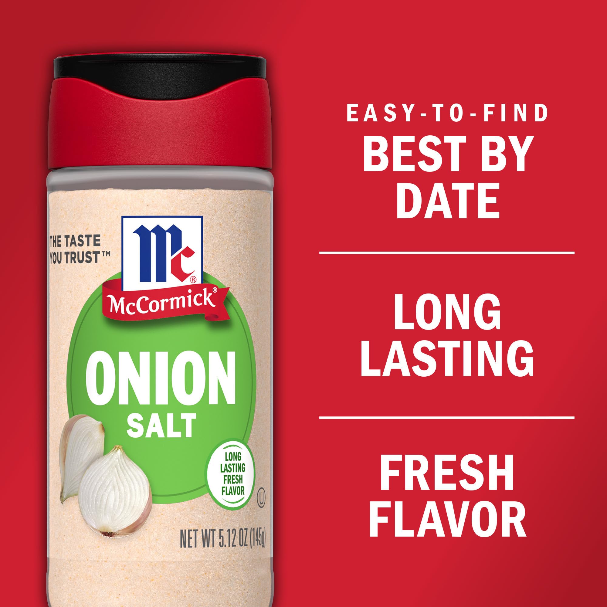 McCormick Onion Salt dried onions closeup emphasizing non GMO ingredients