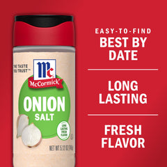 McCormick Onion Salt dried onions closeup emphasizing non GMO ingredients