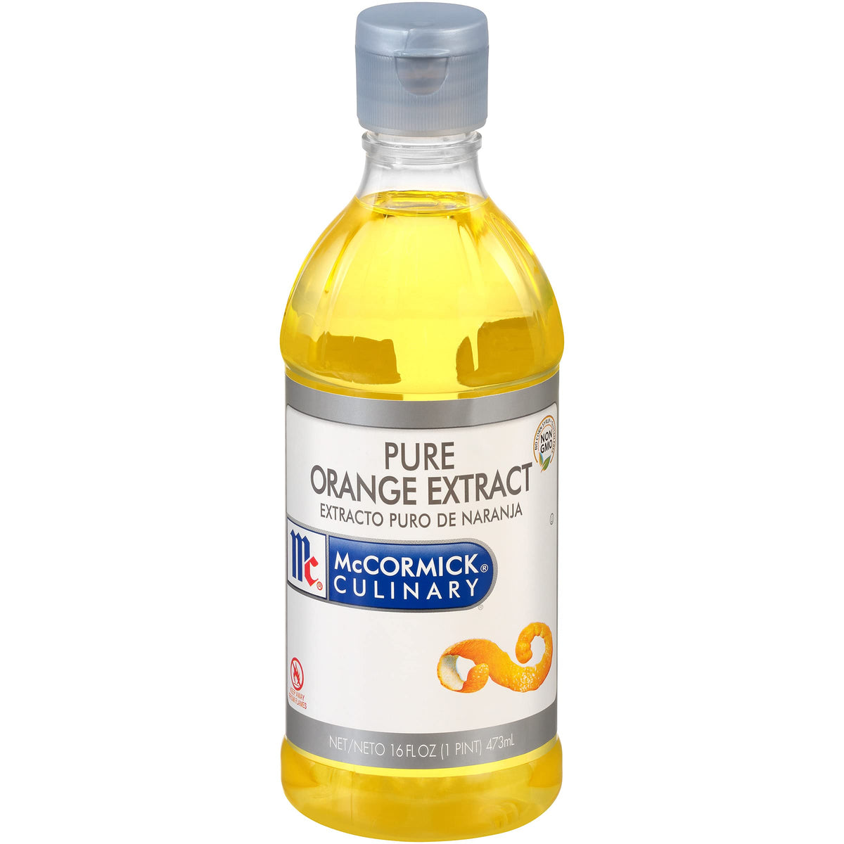 McCormick Culinary Pure Orange Extract front bottle showing bright citrus flavor in baking and drinks