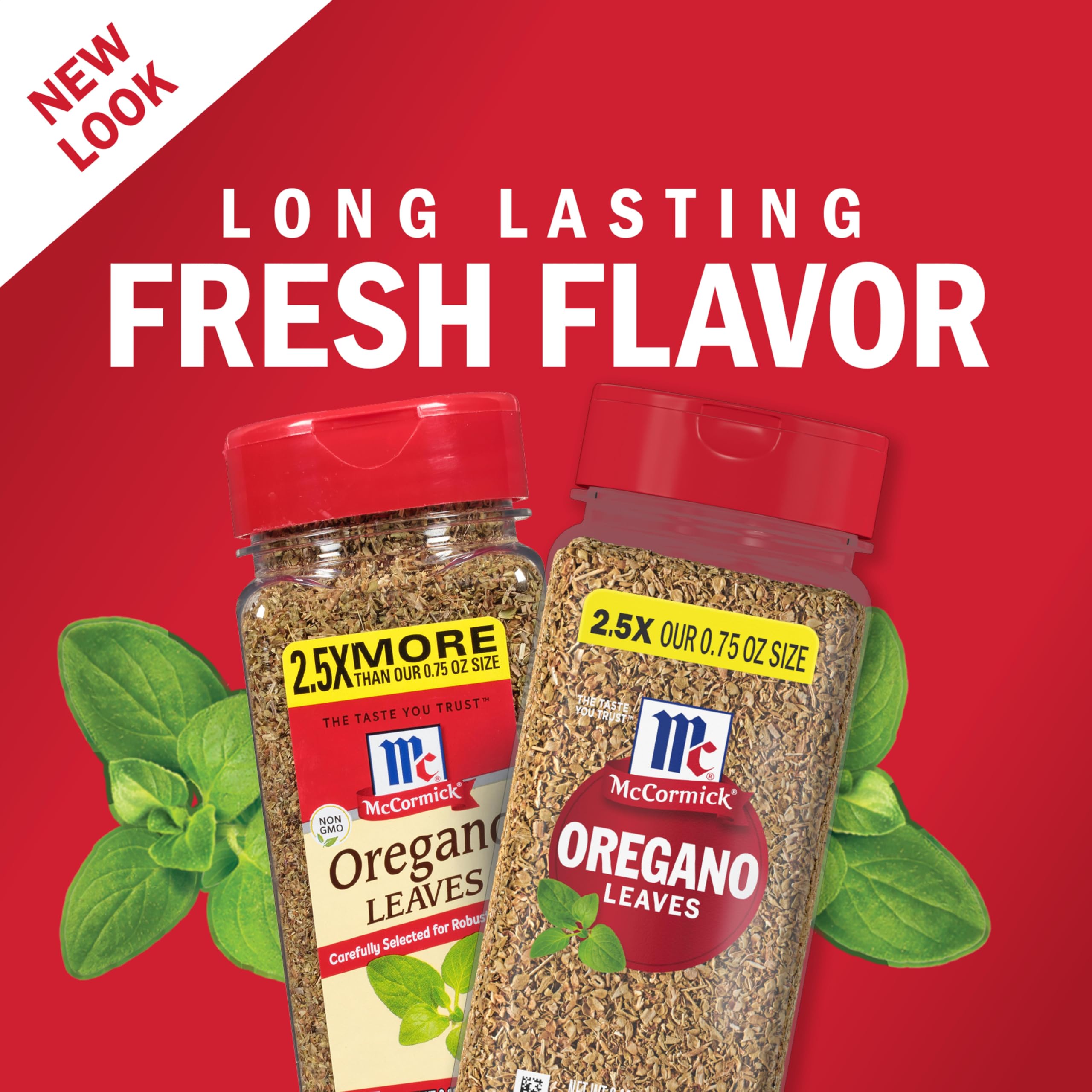 Close-up of the McCormick oregano label highlighting robust flavor and Mediterranean use.