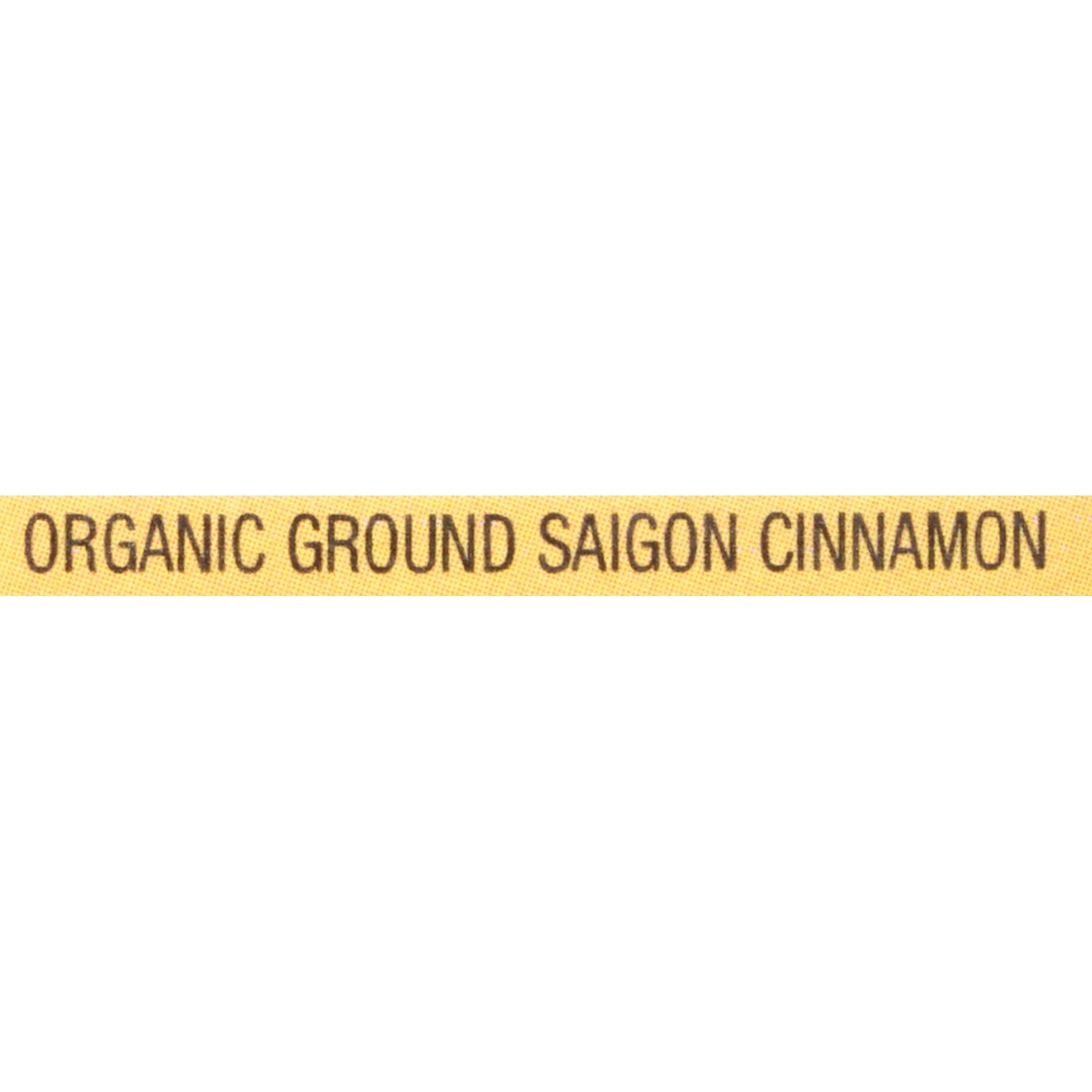 McCormick Organic Ground Saigon Cinnamon shaker lid viewed for quick sprinkling.