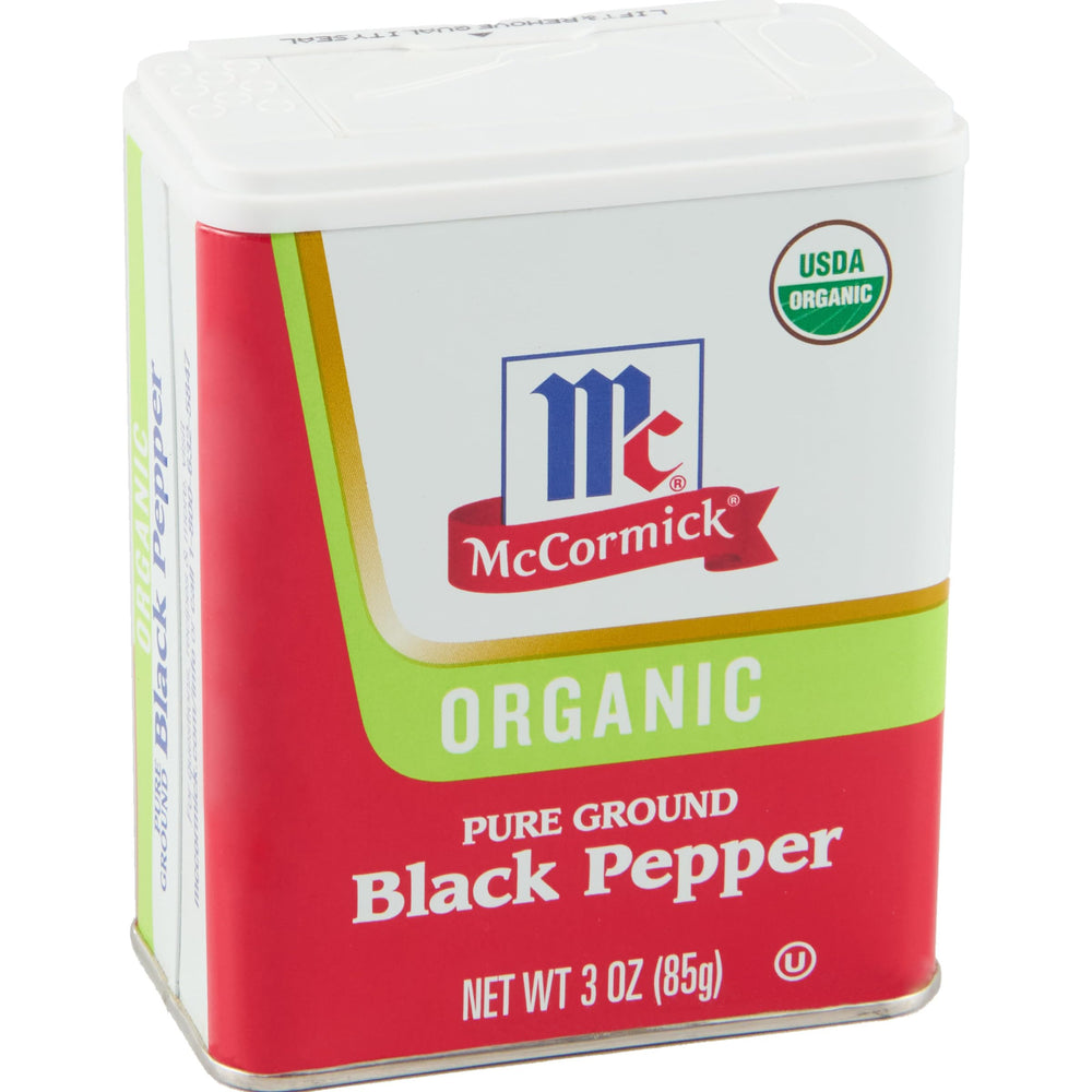 McCormick Organic Pure Ground Black Pepper pour bottle highlights aroma and precise seasoning