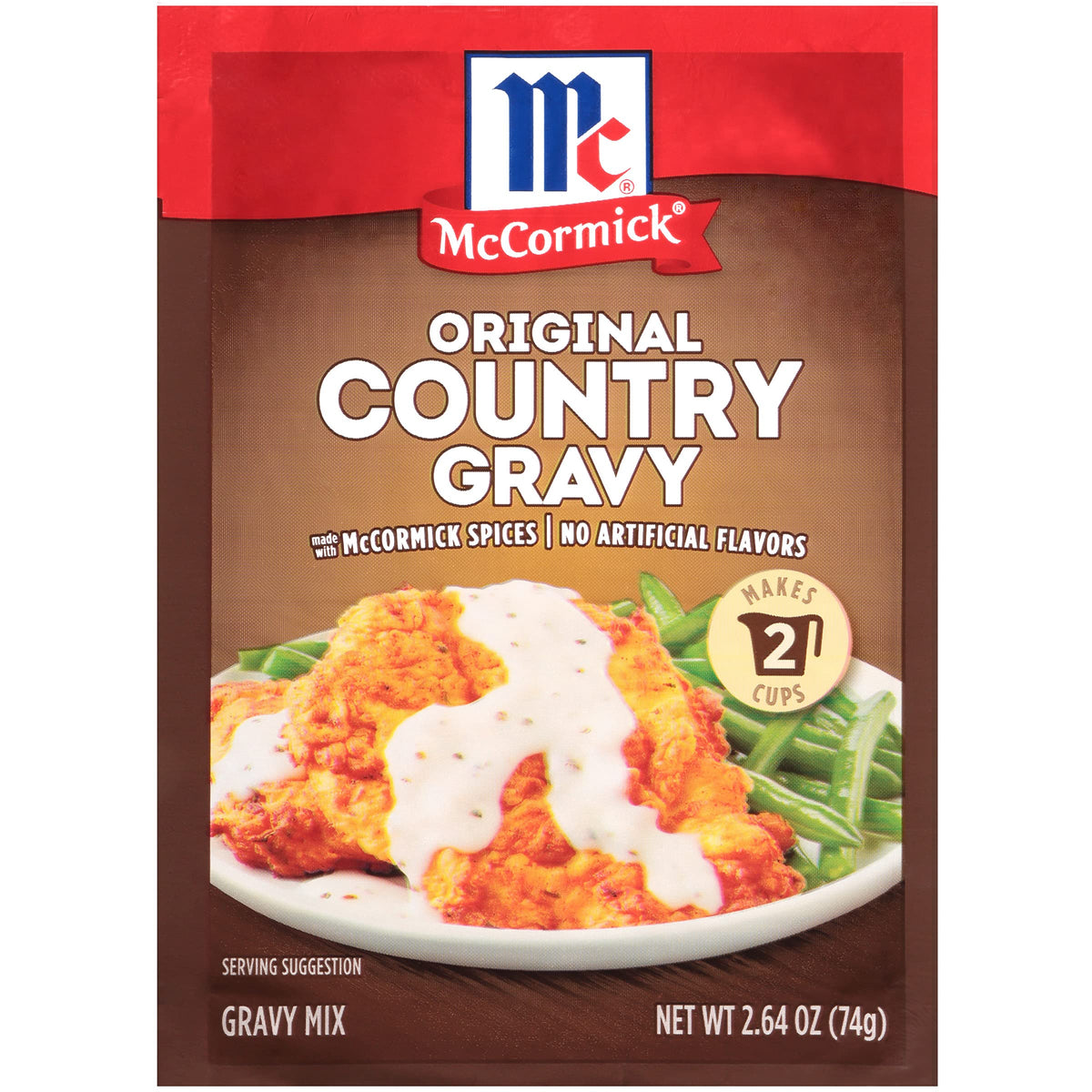 McCormick Original Country Gravy Mix pour for silky, ready-to-use gravy on biscuits.