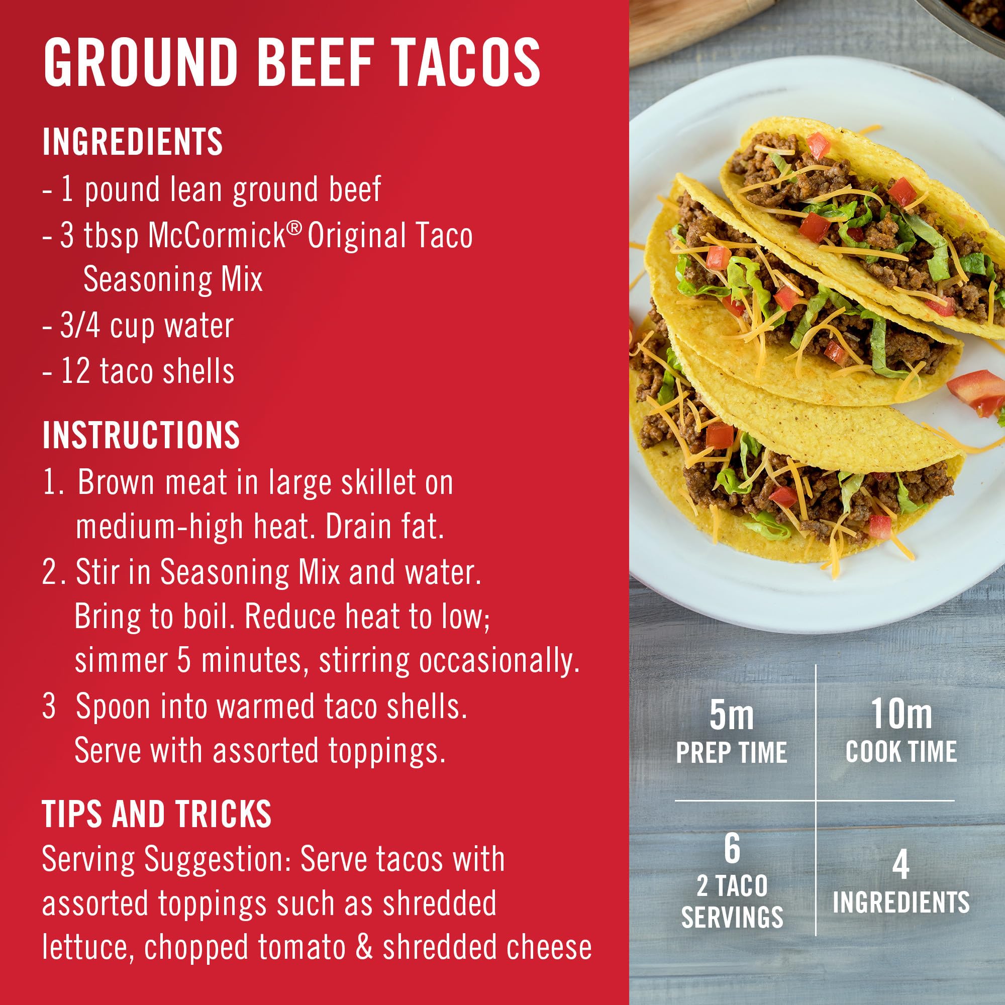 Ground beef dish seasoned with McCormick Original Taco Seasoning Mix