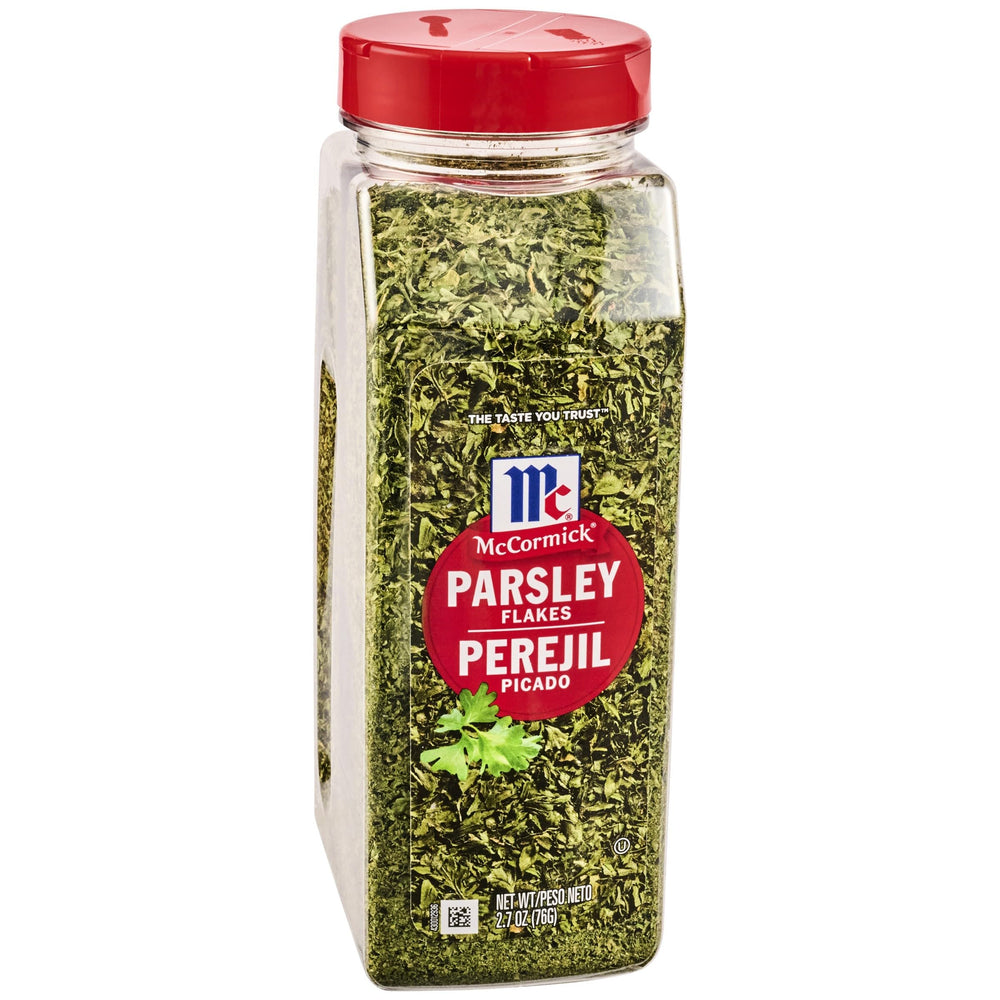 McCormick Parsley Flakes close-up shows dried harvest and vibrant green color for garnishes